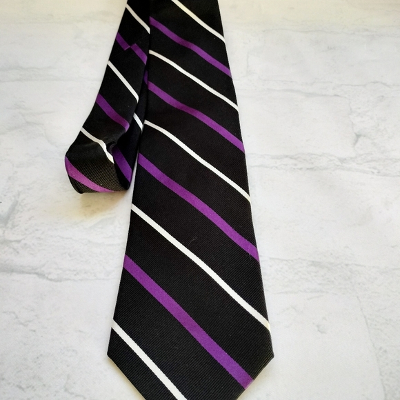 Lauren Ralph Lauren Silk Repp Tie Striped Multicolor Purple/Black/White Silk - Picture 3 of 10